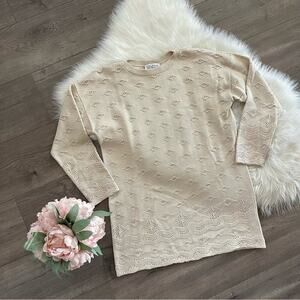 St. John Ivory Cream Open Knit Oversized Tunic Sweater S